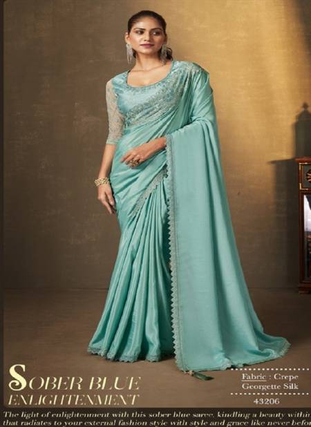 Sea green Colour Erisha By Mahotsav Satin Silk Party Wear Saree Catalog 43206