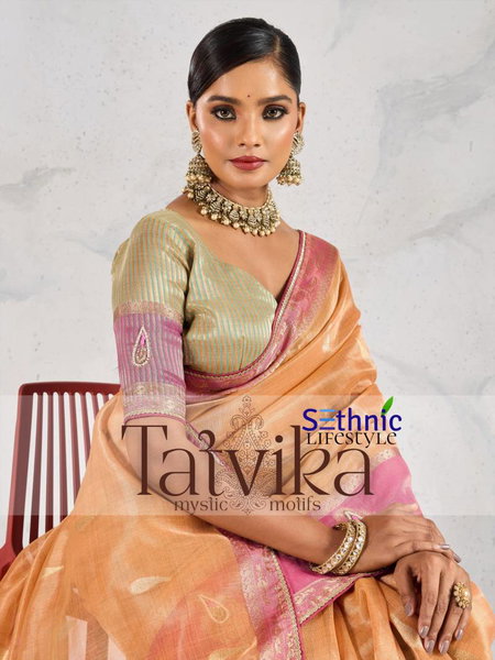 Tatvika By Sethnic Self Zari Woven Tissue Linen Fancy Saree Online Wholesale