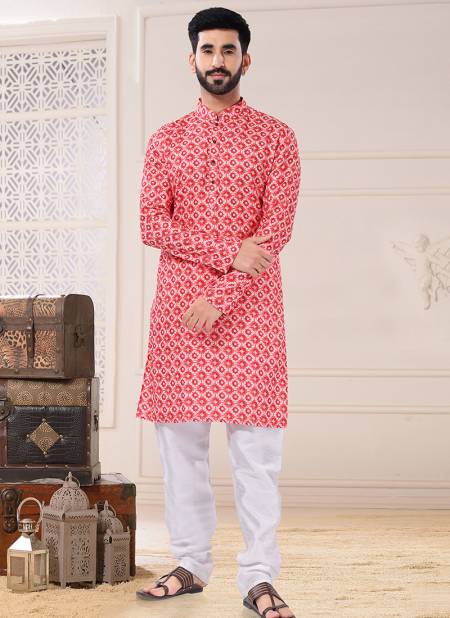 Shade Of Orange And Red Colour Festive Wear Mens Wholesale Kurta With Pajama Catalog 1779