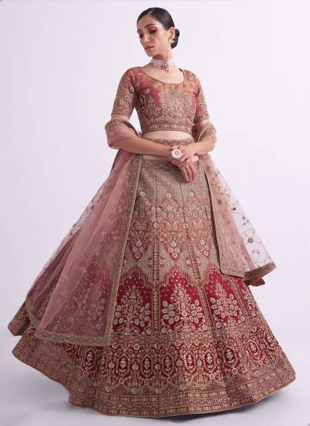 Rust Heavy Handwork Bridal Lehenga with Double Dupatta - Manglam Dress