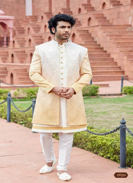 Shaded Yellow Colour Party Wear Indo Western Jacket Set Catalog 2650