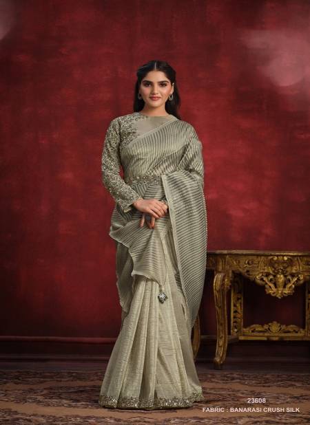 Silver And Green Colour Kimaya By Mahotsav Sequence Thread Silk Designer Saree Catalog 23608
