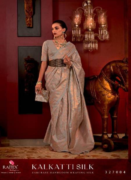 Silver Blue Colour Kalkatti Silk By Rajtex Zari Silk Designer Saree Catalog 327004