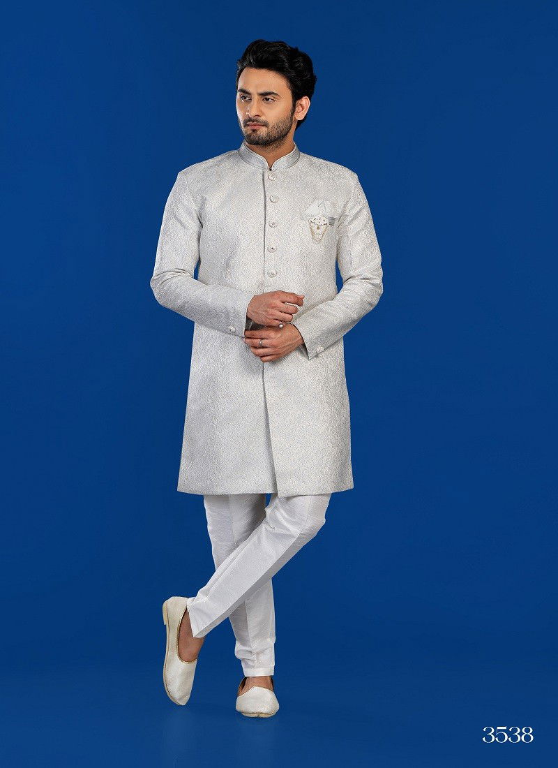 Silver Colour 1646 3 Occasion Wear Mens Indo Western Exporters In India 3538