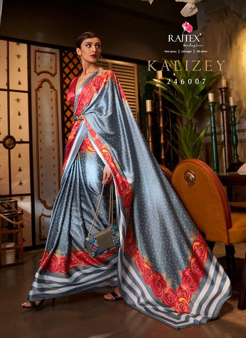 Silver Colour Kalizey By Rajtex Printed Japan Crepe Saree Suppliers In India 246007