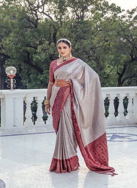 Silver Colour Kasha By Kira Satin Designer Saree Catalog 3006 Catalog