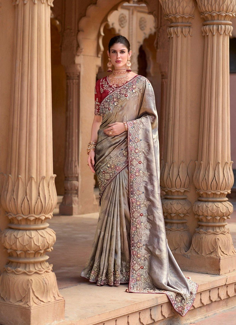 Silver Colour Mugda By Meeva Silk Organza Saree Exporters In India 1001