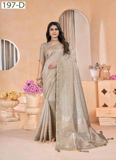 Silver Colour Sumitra 197 A To F Linen With Gota Coding Work Border Saree Orders In India 197-D