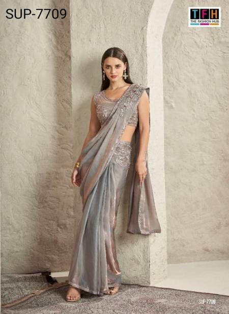 Silver Colour Super Star 2 By TFH Fancy Party Wear Designer Saree Exporters In India SUP-7709