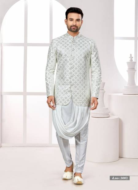 Silver Off White Colour Party wear Indo Western Mens wear Catalog 3002
