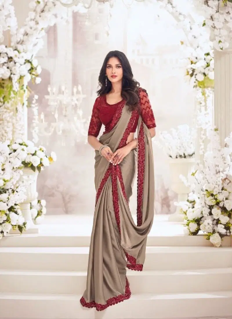 Silver Red Colour Exotique Vol 5 By Anmol Embroidery Saree Wholesale Online 9205