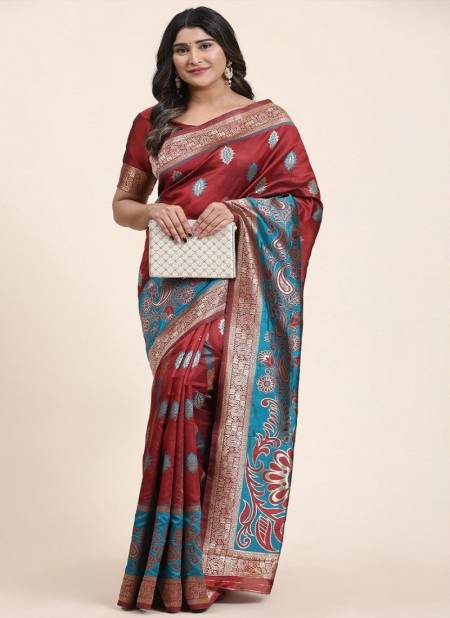 Sky Blue And Brown Colour Vedika By Sethnic Banarasi Art Silk Designer Saree Catalog 1703
