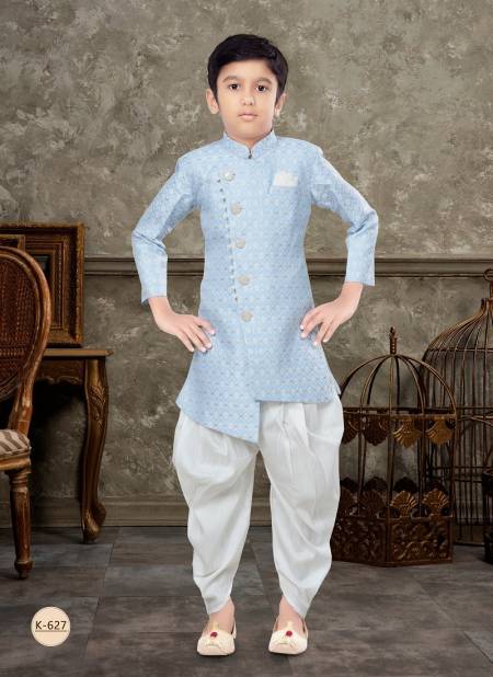Sky Blue And Off White Kids Vol 5 Boys Wear Kurta Pajama And Indo Western Catalog K 627