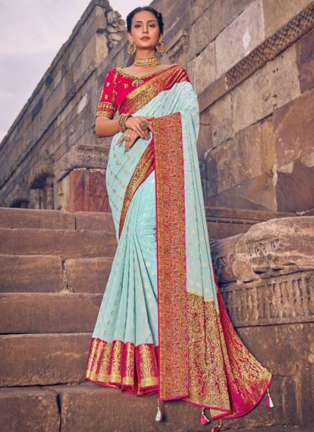 Sky Blue And Pink Colour Madhubani Wholesale Designer Georgette Saree Catalog 1907