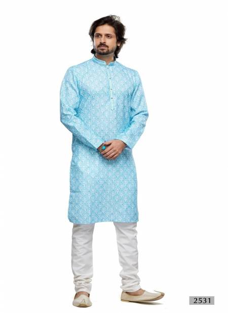 Sky Blue And White Colour Occasion Mens Wear Designer Printed Stright Kurta Pajama Wholesale Shop In Surat 2531