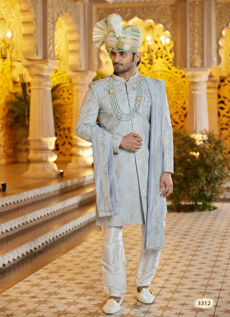 Sky Blue Colour 1660 Function Wear Mens Sherwani Surat Orders In India 3312