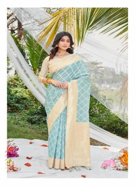 Sky Blue Colour Ahana Cotton By Bunawat Function Wear Saree Wholesale Clothing Distributors In India 10479