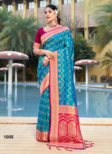 Sky Blue Colour Armaan Silk By Bunawat Wedding Wear Banarasi Silk Sarees Wholesale Market In Surat 1005