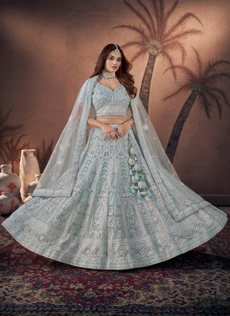 Sky Blue Colour Bridal Couture 2024 By Anantesh Engagement Designer Lehenga Choli Suppliers In India 9002