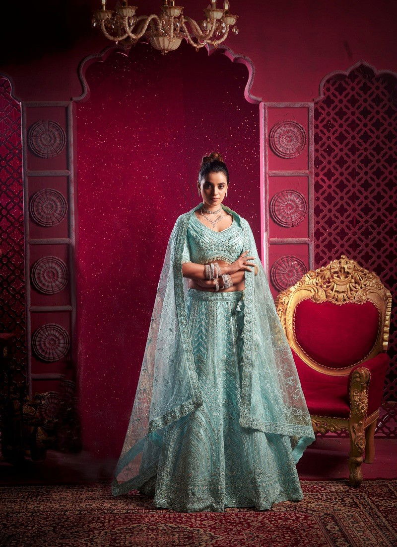 Sky Blue Colour Bridle Couture Vol 4 By Anantesh Wedding Wear Net Lehenga Choli Orders In India 9018