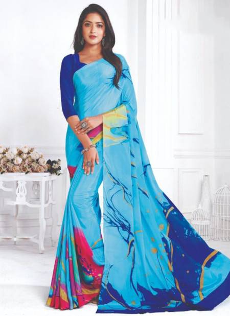 Sky Blue Colour Bright And Beautiful Wholesale Daily Wear Sarees Catalog 70001 A