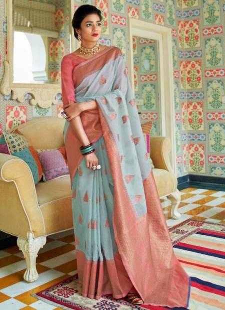 Sky Blue Colour kanvas Linen Ethnic Wear Silk Wholesale Saree Collection 99002