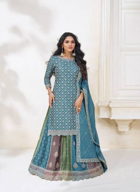 Sky Blue Colour Colours By Aashirwad Creation Premium Chinon Silk Sharara Readymade Suit Catalog 9702