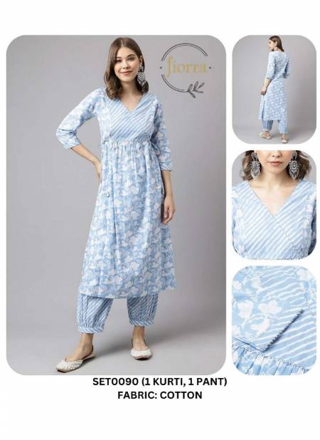 Sky Blue Colour Fiorra SET0000 10 Summer Special Printed Designer Kurti With Bottom Wholesale Online SET0090