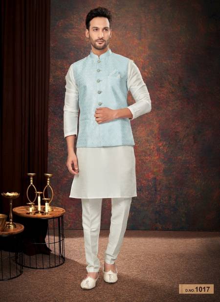 Sky Blue Colour GS Fashion Party Wear Jacquard Mens Modi Jacket Kurta Pajama Wholesale Shop In Surat 1017