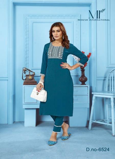 Sky Blue Colour Goldy Vol 2 By Moksh Cotton With Embroidery Work Kurti And Bottom Catalog 6524