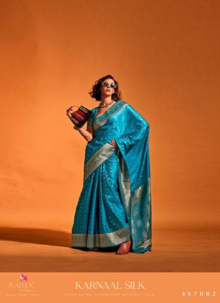 Sky Blue Colour Karnaal Silk By Rajtex Satin Silk Designer Saree Catalog 357002