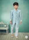 Sky Blue Colour Kids Indo Western Sherwani Catalog K 554