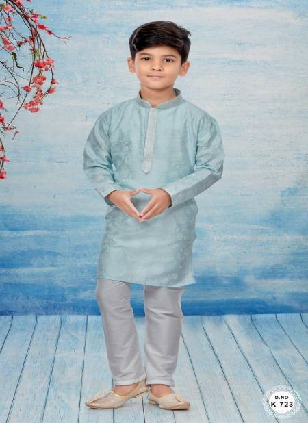 Sky Blue Colour Kids Kurta Pajama And Indo Western Catalog K 723