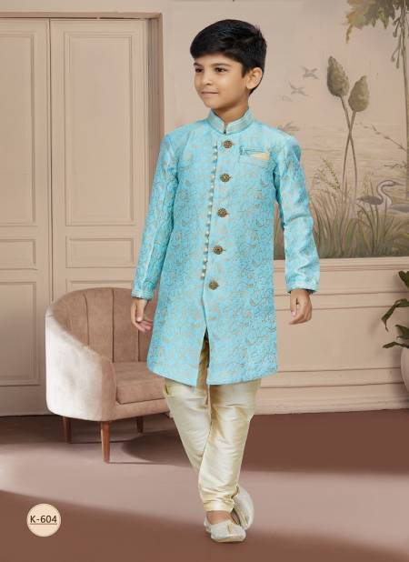 Sky Blue Colour Kids Vol 4 Boys Wear Kurta Pajama And Indo Western Catalog K 604