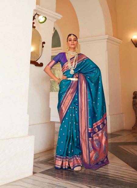 Sky Blue Colour Kiya Paithani Silk By Rajpath Peshwai Paithani Silk Designer Saree Catalog 97001