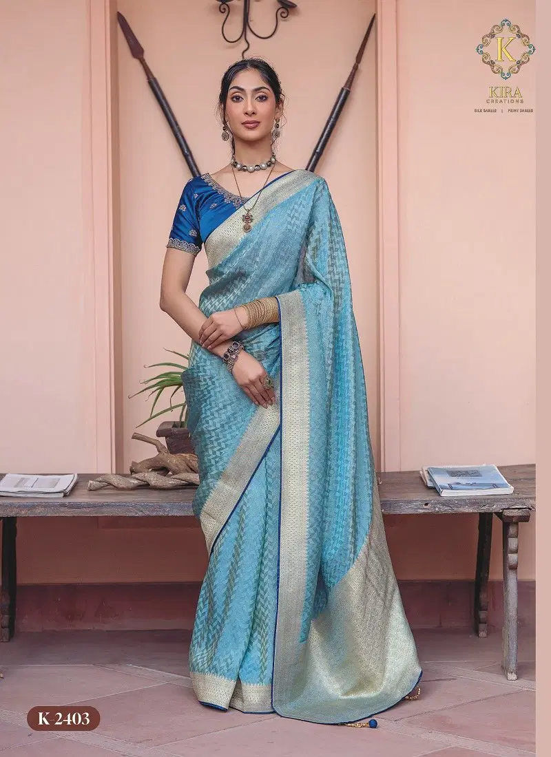 Sky Blue Colour Kyaara Vol 2 By Kira Pure Viscous Dola Designer Wear Saree Suppliers In Mumbai K-2403