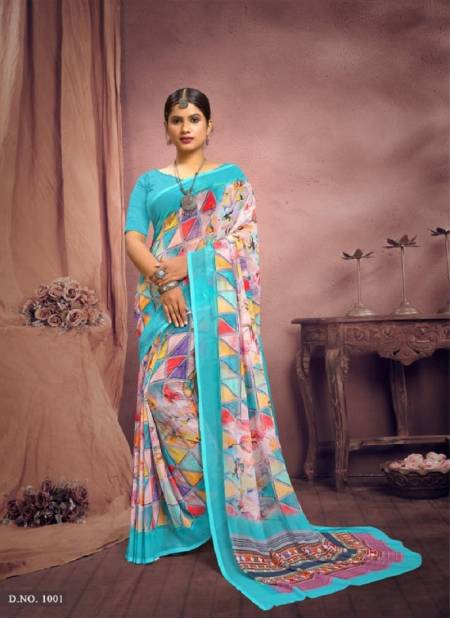 Sky Blue Colour Lavanya By Mahamani Creation Printed New Exclusive Daily Wear Saree Suppliers In India 1001