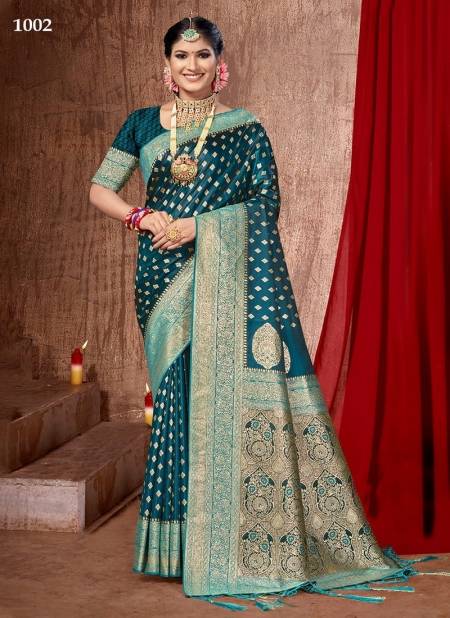 Sky Blue Colour Lavisha Silk By Sangam Banarasi Silk Designer Saree Catalog 1002