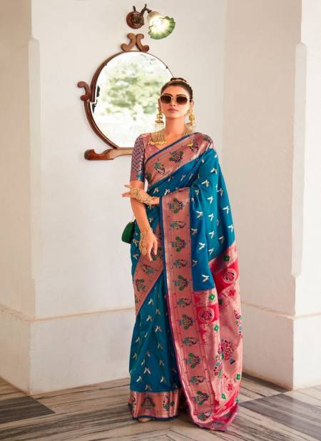 Sky Blue Colour Love Birds By Rajpath Pure Heavy Silk Designer Saree Catalog 141010