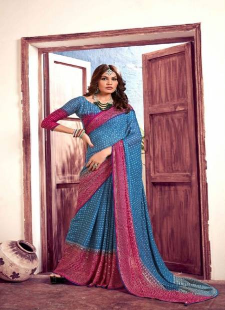 Sky Blue Colour Madhurika By Mahamani Creation Fancy Fabric Designer Saree Catalog 1010