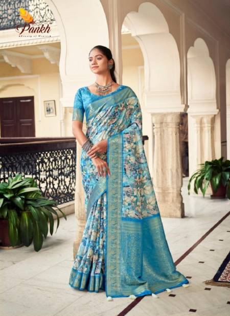 Sky Blue Colour Mahak By Pankh Silk Digital Printed Designer Saree Catalog 7508