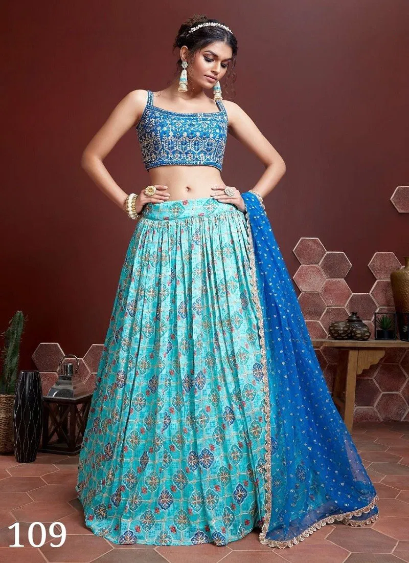 Sky Blue Colour Mandakini Vol 1 By Zeel Clothing Wedding Wear Lehenga Choli Exporters In India 109