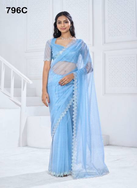 Sky Blue Colour Mehek 796 A TO E Soft Organza Party Wear Saree Wholesale market In Surat With Price 796 C