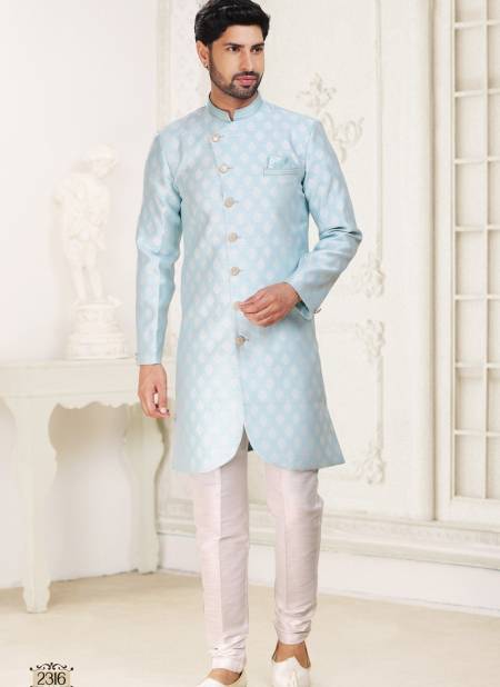 Sky Blue Colour Mens Partywear Indo Western Catalog 2316