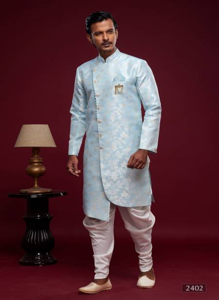 Sky Blue Colour Mens Partywear Indo Western Catalog 2402