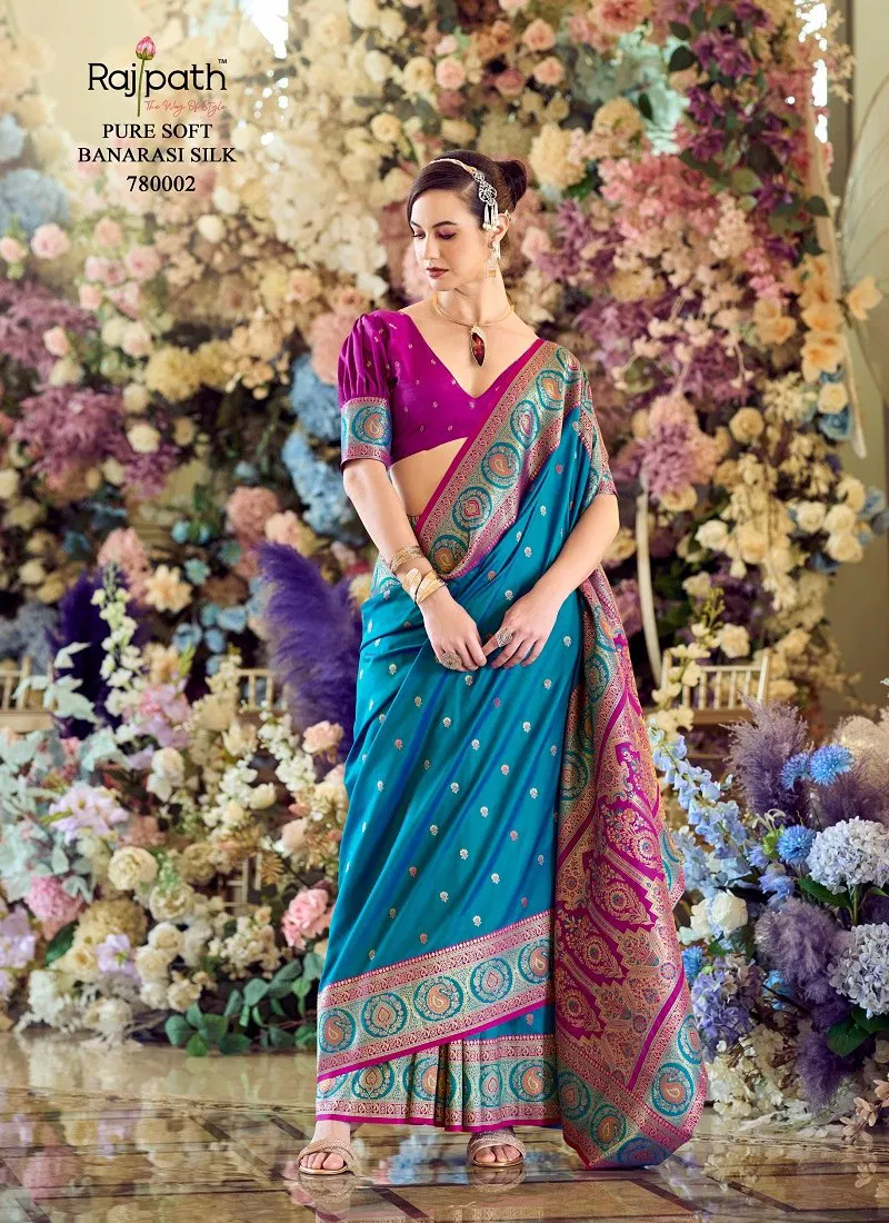 Sky Blue Colour Minakari By Rajpath Banarasi Silk Designer Saree Wholesale In India 780002