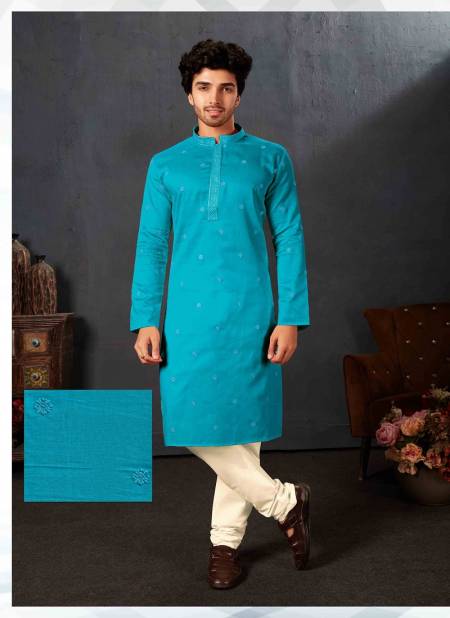 Sky Blue Colour Occasion Wear Mens Kurta Pajama Wholesale Market In Surat With Price 1612-5