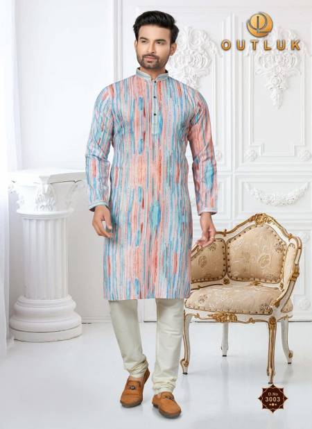 Sky Blue Colour Outluk Wedding Collection Vol 3 Mens Wear Kurta Pajama Catalog 3003