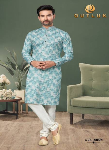 Sky Blue Colour Outluk Wedding Collection Vol 4 Mens Wear Kurta Pajama Catalog 4001