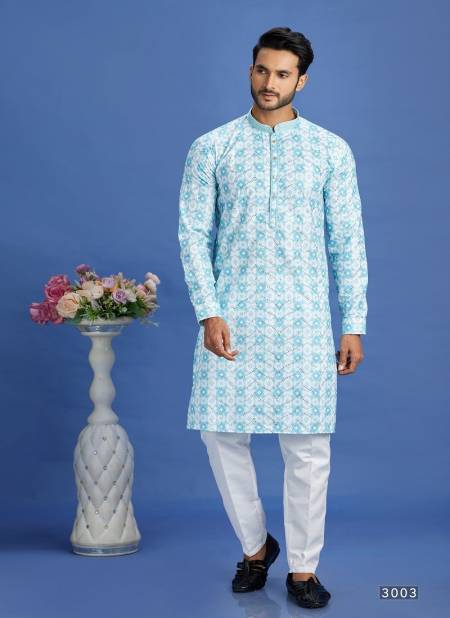 Sky Blue Colour Party Mens Wear Pintux Stright Kurta Pajama Wholesale Online 3003